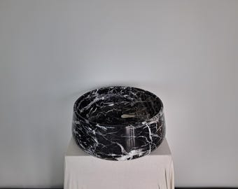 Natural Stone Round Washbasin, Handmade Alexandrette Black Marble Sink, Elegant Hand-Chiseled Round Vessel, Luxury Bathroom Basin