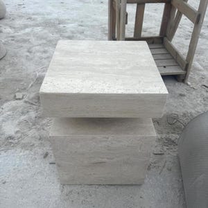 Handcrafted Beige Travertine Table, Natural Stone Coffee Table, Sculptural Side Table, Modern Minimalist Accent, Custom Furniture image 5