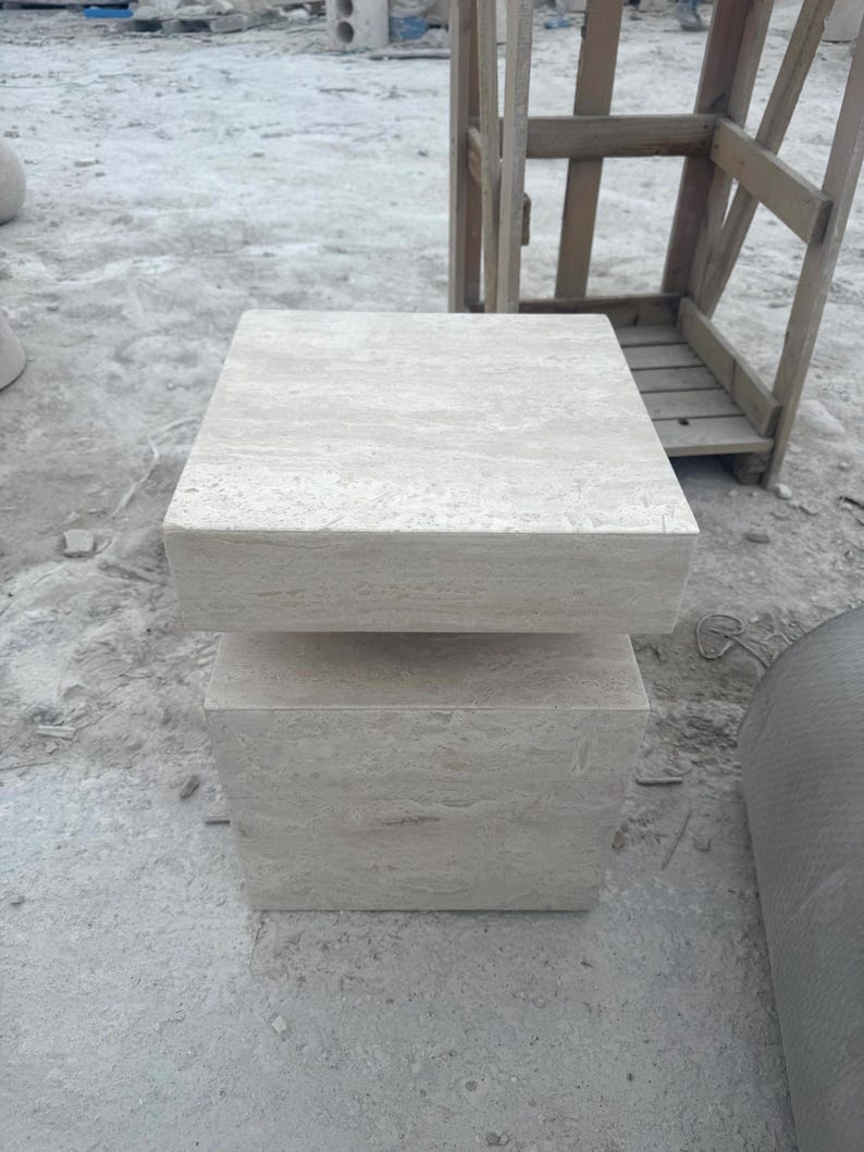 Handcrafted Beige Travertine Table, Natural Stone Coffee Table, Sculptural Side Table, Modern Minimalist Accent, Custom Furniture image 5