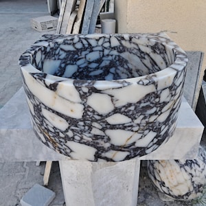 Handcrafted Rounded Calacatta Viola Marble Sink, Flat Design, Luxury Bathroom Basin, Natural Stone Washbasin, Elegant Vanity Sink