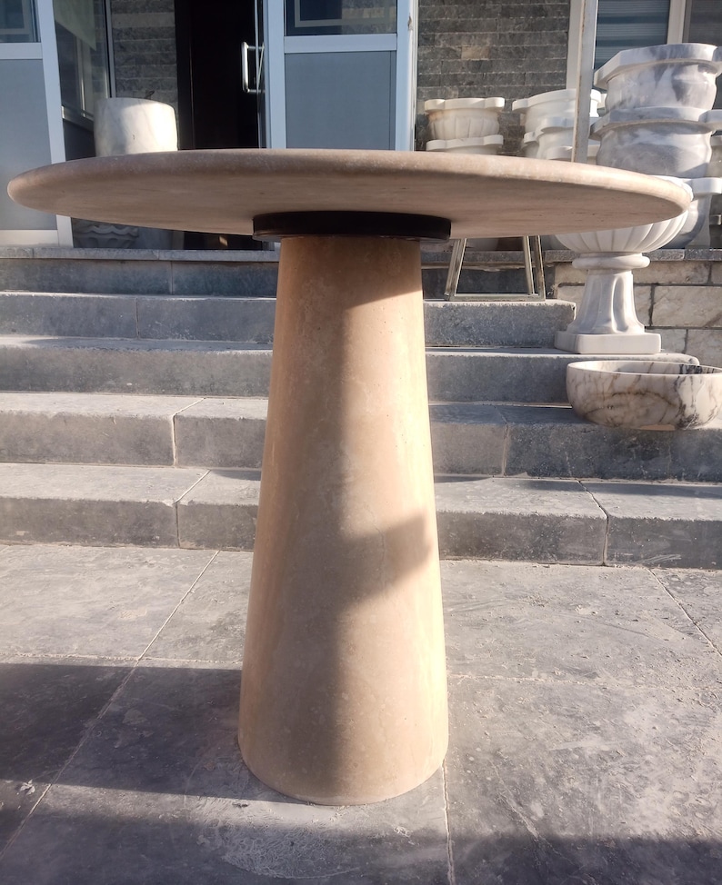 Custom Handcrafted Travertine Table, Round Stone Dining Table, Sculptural Marble Table, Personalised Minimalist Furniture image 3