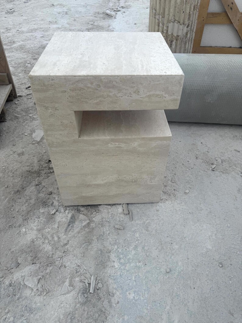 Handcrafted Beige Travertine Table, Natural Stone Coffee Table, Sculptural Side Table, Modern Minimalist Accent, Custom Furniture image 7
