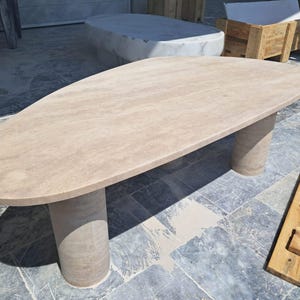 Travertine Coffee Table with Cylinder Legs, Natural Stone Coffee Table, Sculptural Side Table, Modern Minimalist Accent, Custom Furniture