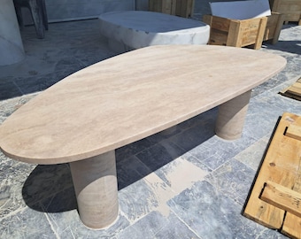 Travertine Coffee Table with Cylinder Legs, Natural Stone Coffee Table, Sculptural Side Table, Modern Minimalist Accent, Custom Furniture