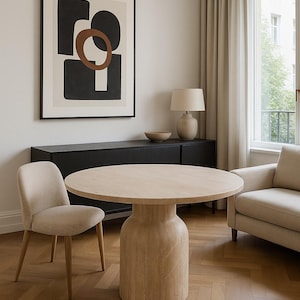 Handcrafted Travertine Table, Round Stone Dining Table, Sculptural Marble Table, Custom Minimalist Furniture, Modern Centerpiece image 2