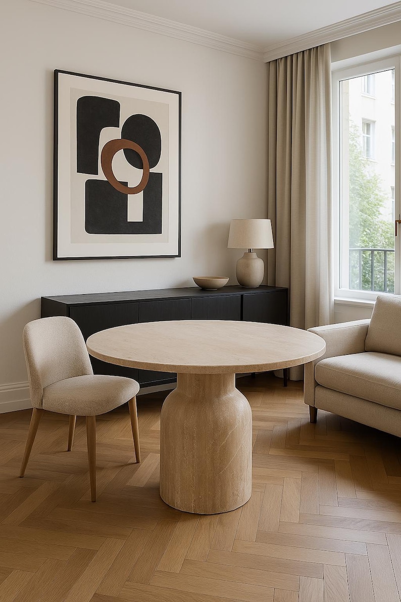 Handcrafted Travertine Table, Round Stone Dining Table, Sculptural Marble Table, Custom Minimalist Furniture, Modern Centerpiece image 2