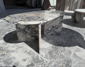 Handcrafted Calacatta Viola Marble Table, natural Stone Oval Coffee Table, Sculptural Side Table, Modern Minimalist Accent, Custom Furniture