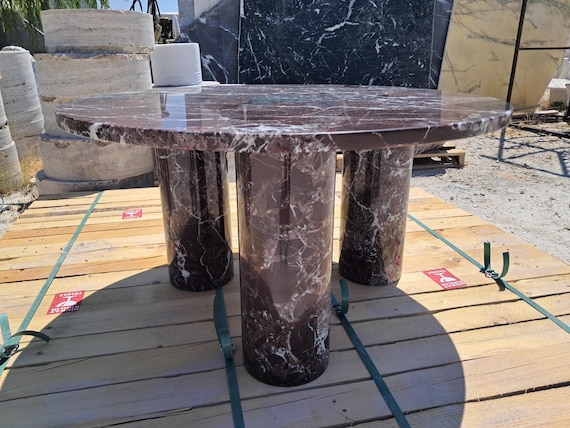 Handcrafted Rosso Levanto Marble Coffee Table, natural Stone Coffee Table, Marble Coffee Table with Cylinder Legs, Modern Minimalist Accent