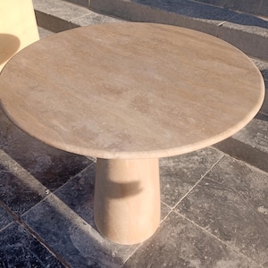 Custom Handcrafted Travertine Table, Round Stone Dining Table, Sculptural Marble Table, Personalised Minimalist Furniture image 4