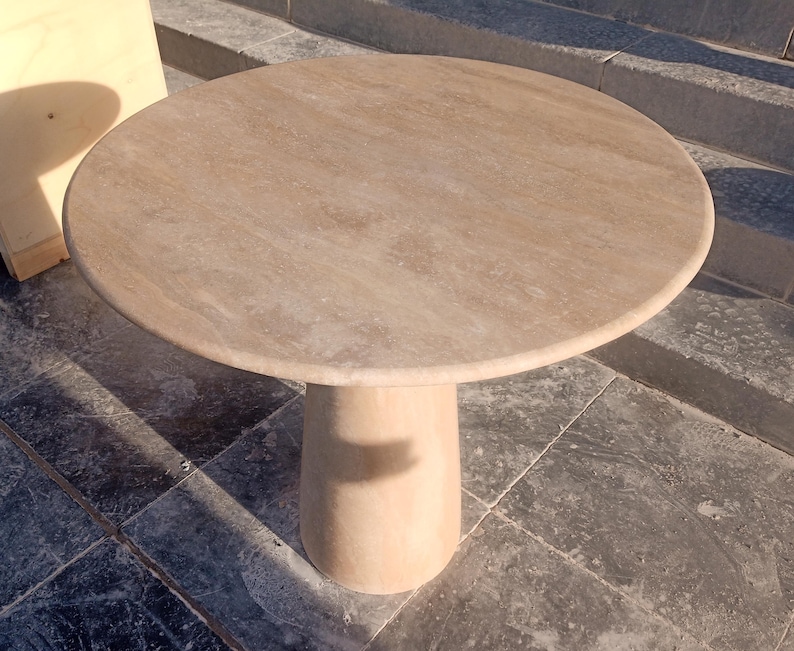 Custom Handcrafted Travertine Table, Round Stone Dining Table, Sculptural Marble Table, Personalised Minimalist Furniture image 4
