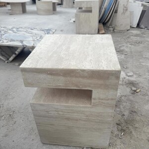 Handcrafted Beige Travertine Table, Natural Stone Coffee Table, Sculptural Side Table, Modern Minimalist Accent, Custom Furniture image 8