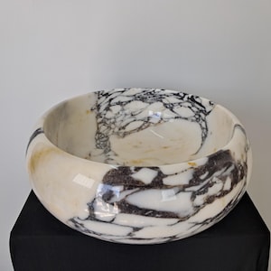 Luxury Bathroom Stone Basin, Handmade Marble Vanity Sink, Natural Stone Washbasin, Elegant Vanity Sink, Calacatta Viola Round Marble Sink