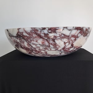 Lavabo-vasque en marbre Rosso Levanto, Lavabo rond en pierre polie, Lavabo de luxe en marbre, Lavabo en pierre naturelle, Lavabo élégant fait main