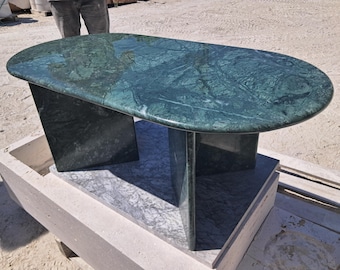 Handcrafted Guatemala Green Marble Table, natural Stone Oval Coffee Table, Sculptural Side Table, Modern Minimalist Accent, Custom Furniture
