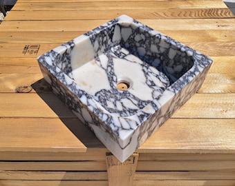 Handcrafted Calacatta Viola Marble Sink, Square Design, Luxury Bathroom Basin, Natural Stone Washbasin, Elegant Vanity Sink For Toilet