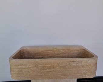 Handcrafted Beige Travertine Sink, Rustic Design, Luxury Bathroom Basin, Natural Stone Washbasin, Elegant Vanity Sink, Travetine Décor