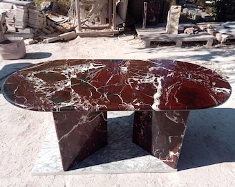 Handcrafted Rosso Levanto Marble Coffee Table, Natural Stone Oval Coffee Table, Modern Minimalist Accent, Custom Furniture