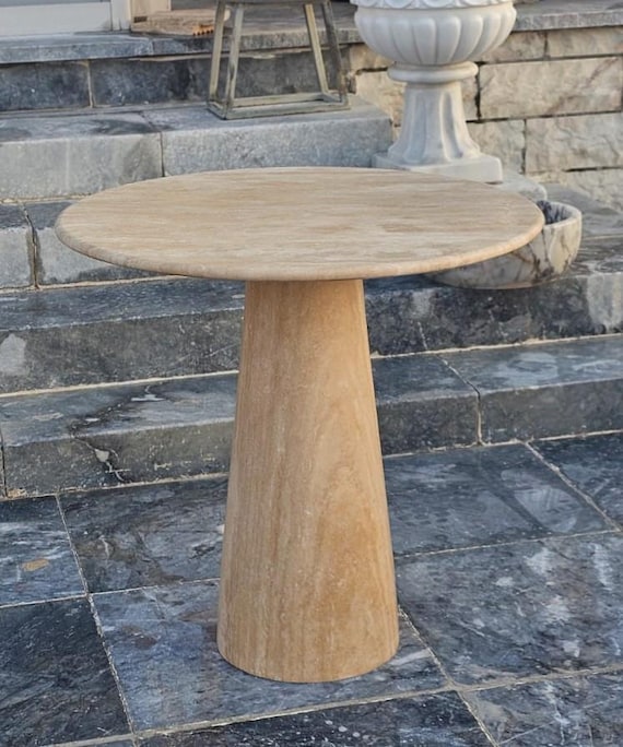 Custom Handcrafted Travertine Table, Round Stone Dining Table, Sculptural Marble Table, Personalised Minimalist Furniture