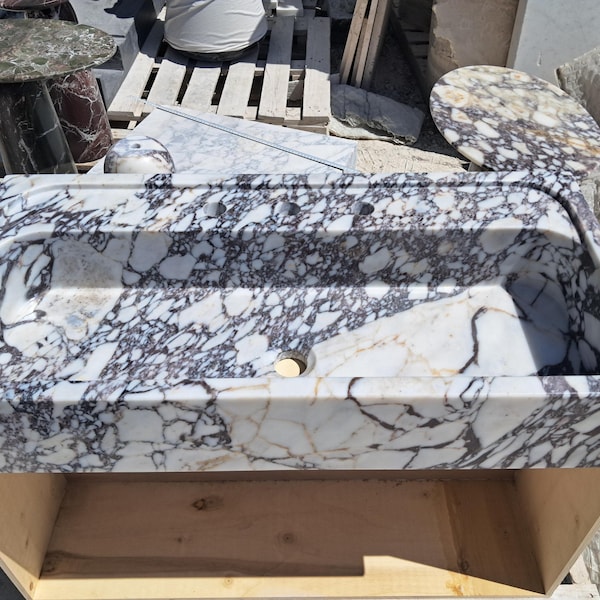 Custom Design Solid Calacatta Viola Marble Sink. Natural Stone Washbasin, Elegant Wall-mounted Sink,