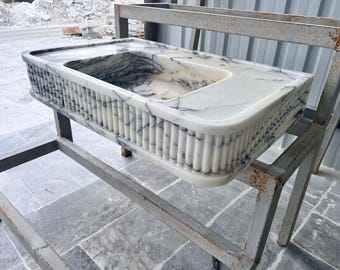 Handcrafted Lilac Marble Sink, Ribbed Design Sink, Luxury Bathroom Basin, Natural Stone Washbasin, Elegant Wall-mounted Sink,