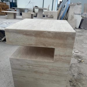 Handcrafted Beige Travertine Table, Natural Stone Coffee Table, Sculptural Side Table, Modern Minimalist Accent, Custom Furniture image 3