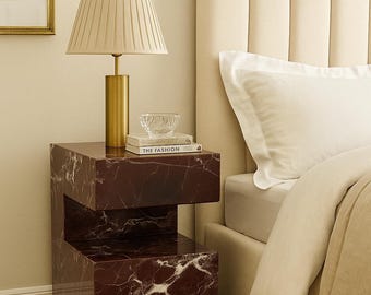 Handcrafted Rosso Levanto Marble Side Table, natural Stone Coffee Table, Sculptural Side Table, Modern Minimalist Accent, Custom Furniture