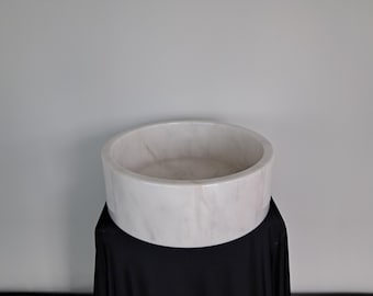 White Round Solid Marble Sink, Luxury Bathroom Stone Basin, Handmade Marble Vanity Sink, Natural Stone Washbasin, Elegant Vanity Sink