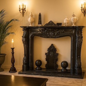 Handcrafted Carrara White Marble Fireplace Mantel, Detailed Artisan Carving, Custom Luxury Mantel, Unique Natural Stone Fireplace Decor