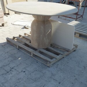 Handcrafted Travertine Table, Round Stone Dining Table, Sculptural Marble Table, Custom Minimalist Furniture, Modern Centerpiece image 3