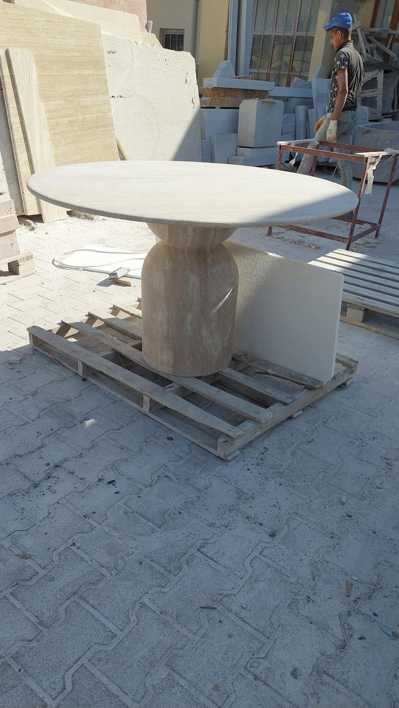 Handcrafted Travertine Table, Round Stone Dining Table, Sculptural Marble Table, Custom Minimalist Furniture, Modern Centerpiece image 3