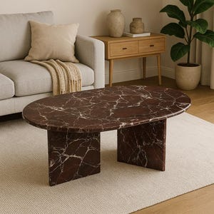 Handcrafted Rosso Levanto Marble Table, natural Stone Oval Coffee Table, Sculptural Side Table, Modern Minimalist Accent, Custom Furniture