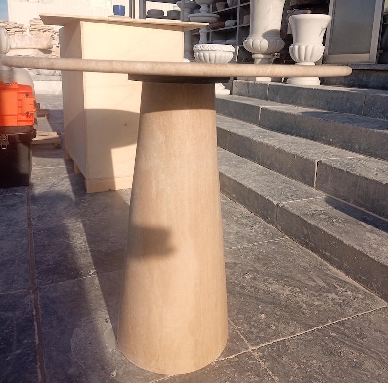 Custom Handcrafted Travertine Table, Round Stone Dining Table, Sculptural Marble Table, Personalised Minimalist Furniture image 13