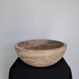 Silver Travertine Round Vessel Sink, Handcrafted Stone Basin for Bathroom Vanity, Luxury Bathroom Basin, Elegant Travertine Vanity Sink