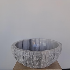 Rustic Lilac Marble Stone Sink, Hand-Chiseled Round Vessel Basin, Luxury Bathroom Basin, Natural Stone Washbasin, Elegant Vanity Sink,