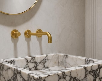 Handcrafted Calacatta Viola Marble Sink, Rectangular Design, Luxury Bathroom Basin, Natural Stone Washbasin, Elegant Vanity Sink