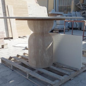 Handcrafted Travertine Table, Round Stone Dining Table, Sculptural Marble Table, Custom Minimalist Furniture, Modern Centerpiece Model 2