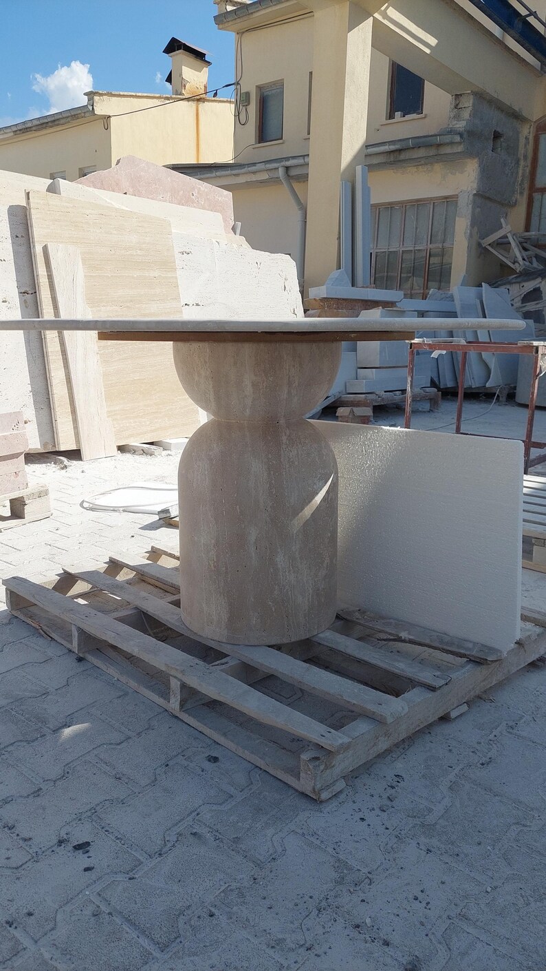 Handcrafted Travertine Table, Round Stone Dining Table, Sculptural Marble Table, Custom Minimalist Furniture, Modern Centerpiece Model 2