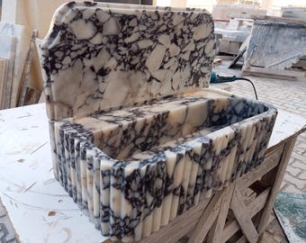 Marble Sink, Calacatta Viola Bathroom Sink, Wall mounted Sink with Backsplash, Handcarved Sink, Marble Washbasin, Natural Stone, Custom Size