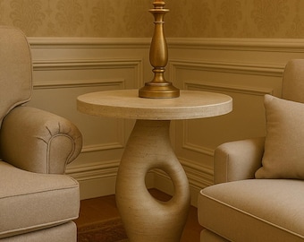 Custom Beige Travertine Coffee Table, Elegant Travertine Accent Table, Modern Minimalist Sculptural End Table, Handcrafted Stone Furniture