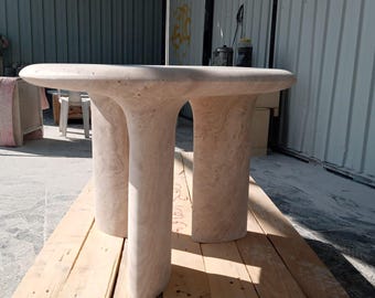 Elephant Leg Travertine Marble Coffee Table, Marble Coffee Table, Modern Minimalist Sculptural End Table, Handcrafted Stone Furniture