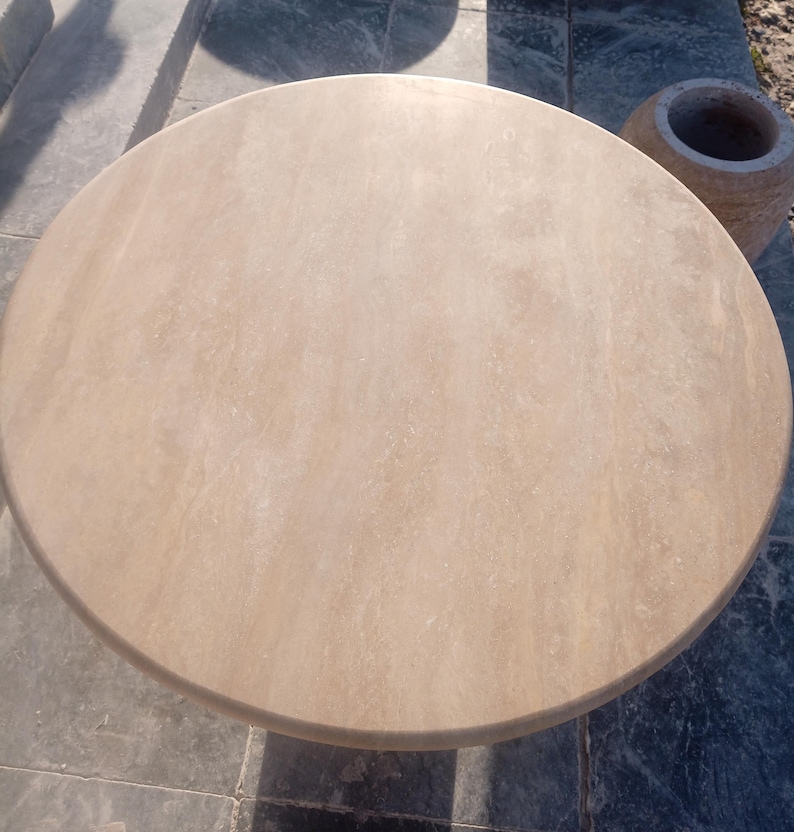 Custom Handcrafted Travertine Table, Round Stone Dining Table, Sculptural Marble Table, Personalised Minimalist Furniture image 12