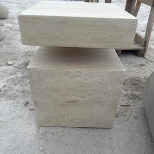 Handcrafted Beige Travertine Table, Natural Stone Coffee Table, Sculptural Side Table, Modern Minimalist Accent, Custom Furniture image 4