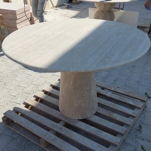 Handcrafted Travertine Table, Round Stone Dining Table, Sculptural Marble Table, Custom Minimalist Furniture, Modern Centerpiece image 5