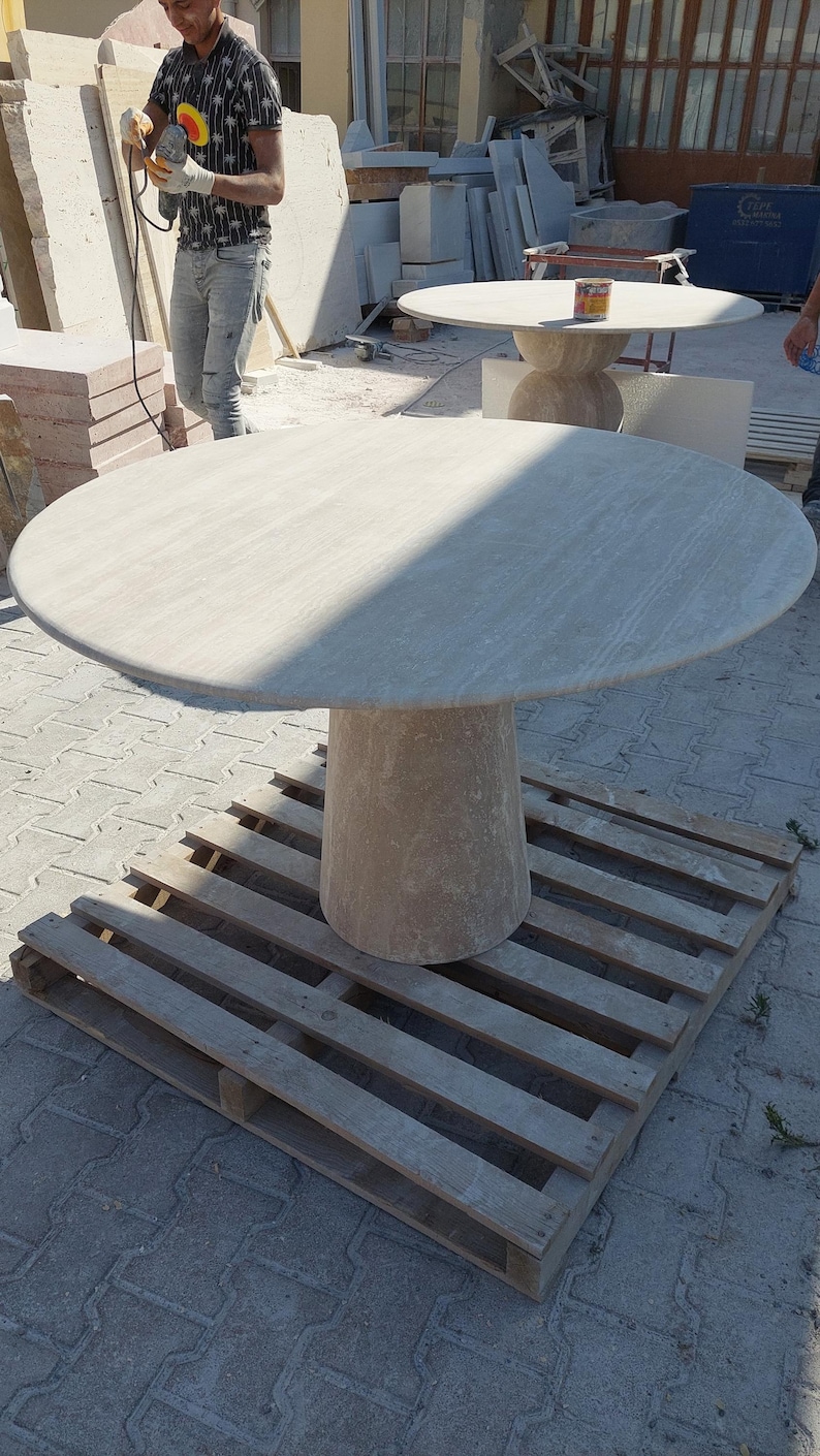 Handcrafted Travertine Table, Round Stone Dining Table, Sculptural Marble Table, Custom Minimalist Furniture, Modern Centerpiece image 5