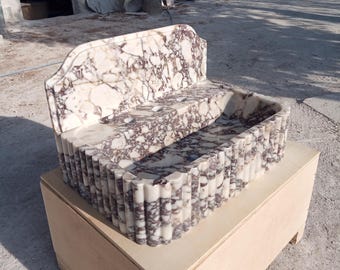 Customised Ribbed Design Solid Calacatta Viola Marble Sink with Backsplash. Elegant Wall-mounted Fluted Design Sink with Backsplash,