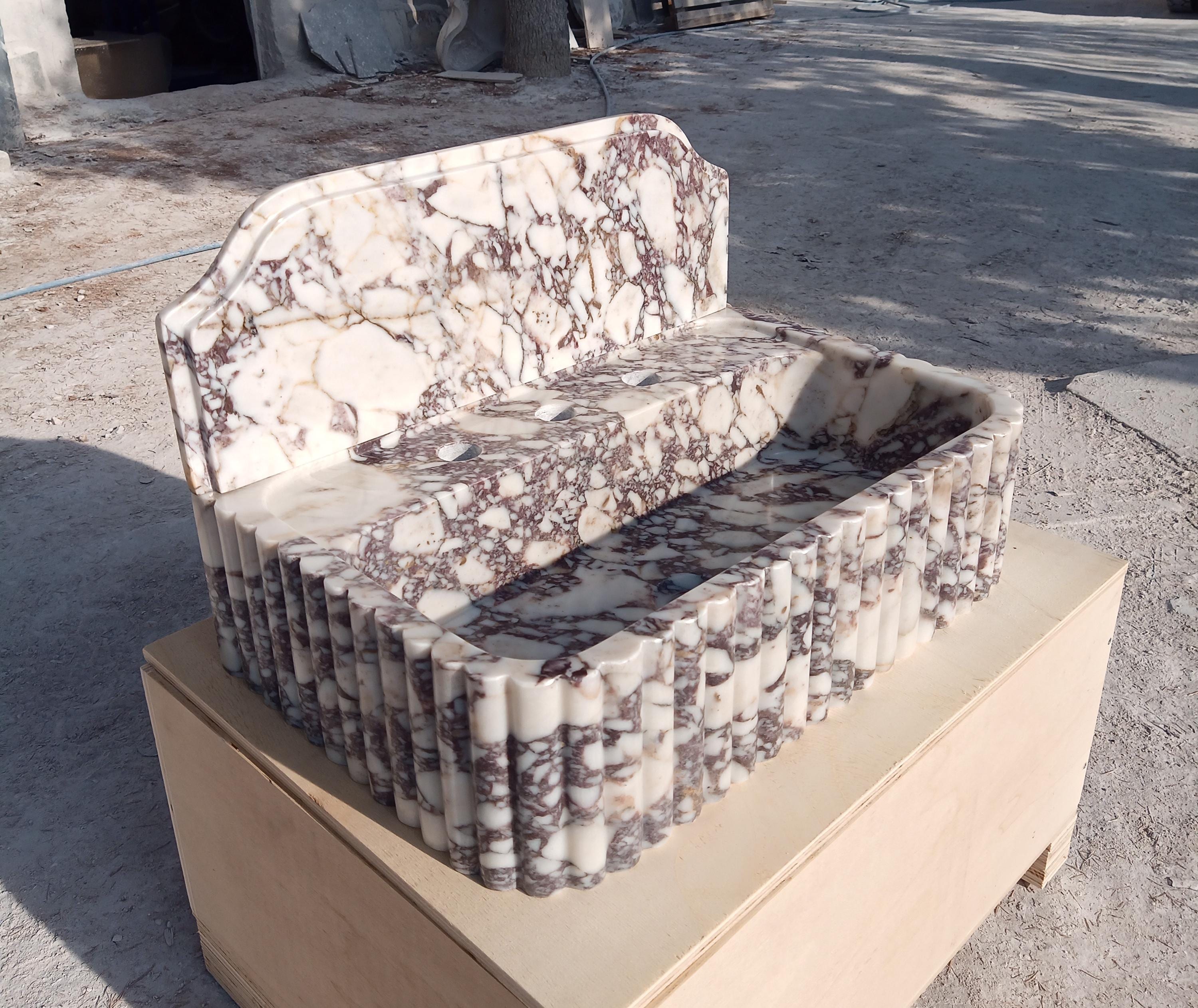 Customised Ribbed Design Solid Calacatta Viola Marble Sink With ...