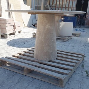 Handcrafted Travertine Table, Round Stone Dining Table, Sculptural Marble Table, Custom Minimalist Furniture, Modern Centerpiece Model 3