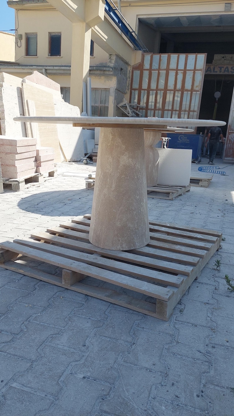 Handcrafted Travertine Table, Round Stone Dining Table, Sculptural Marble Table, Custom Minimalist Furniture, Modern Centerpiece Model 3