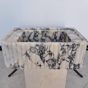 Ribbed Design Sink, Luxury Bathroom Basin, Natural Stone Washbasin, Elegant Vanity Sink, Handcrafted Calacatta Viola Marble Sink,