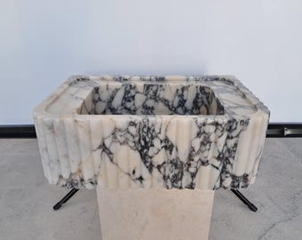 Ribbed Design Sink, Luxury Bathroom Basin, Natural Stone Washbasin, Elegant Vanity Sink, Handcrafted Calacatta Viola Marble Sink,